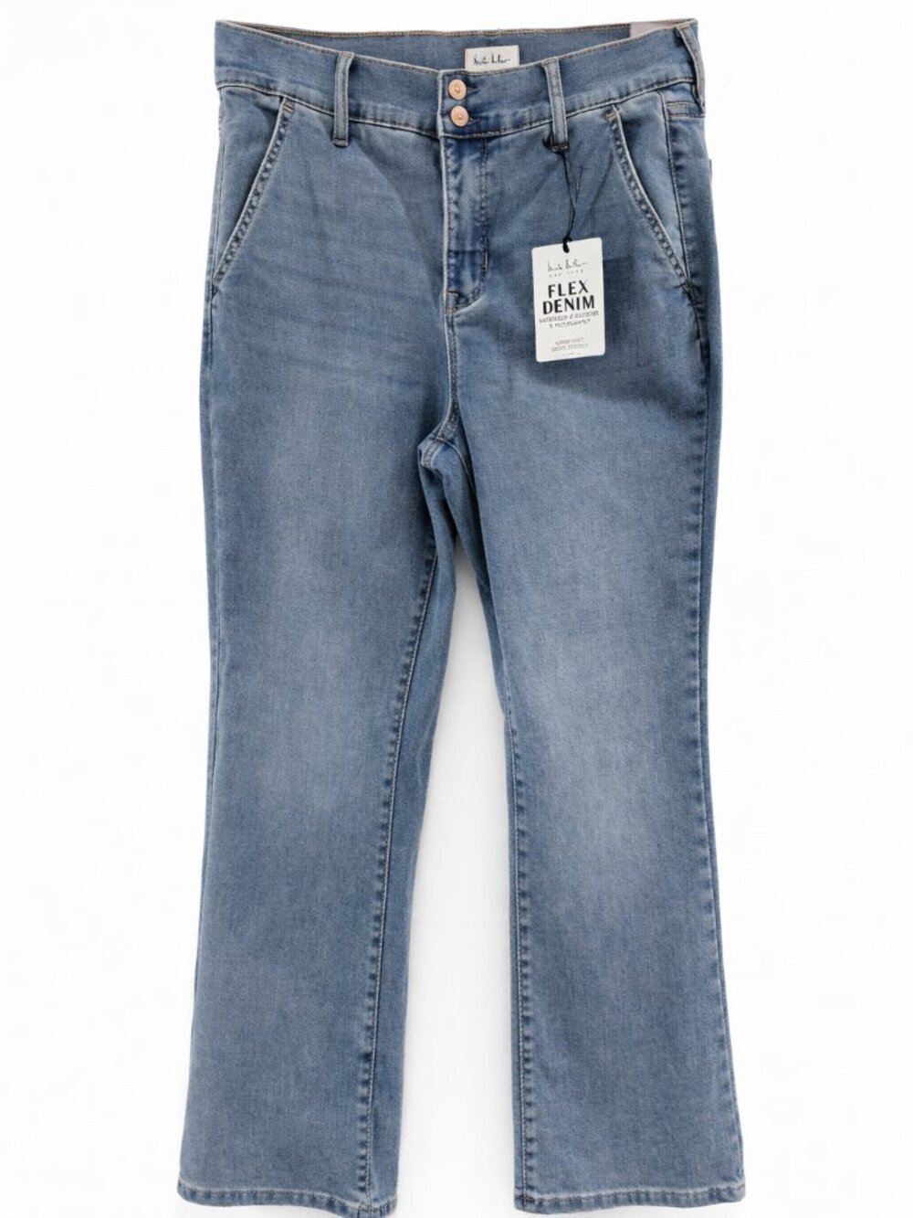 Nicole Miller Flex Denim Jeans Sz 12 Light Wash High Rise Bootcut Stretch NWT - Picture 1 of 15